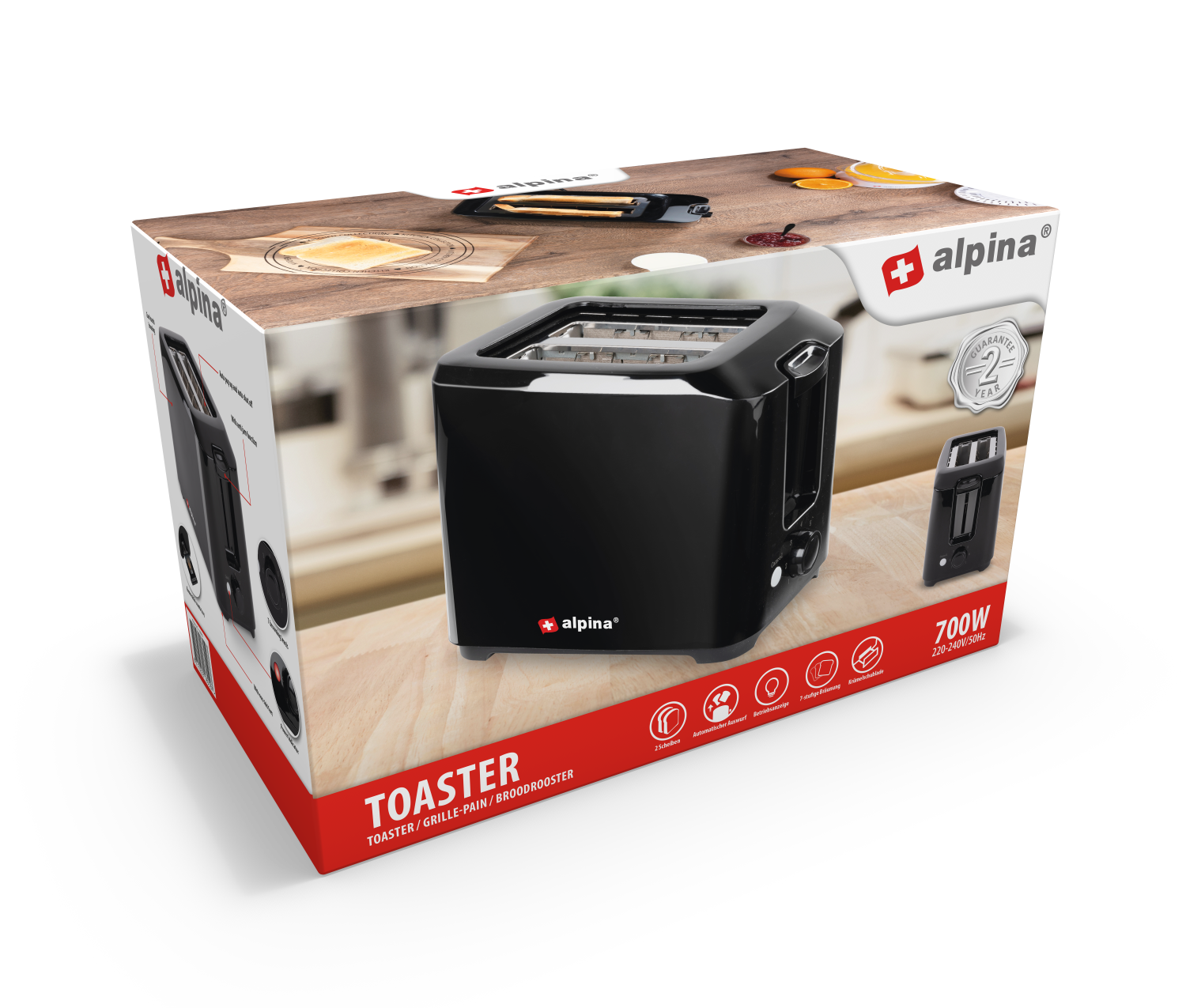 Toaster 700W Pl Black