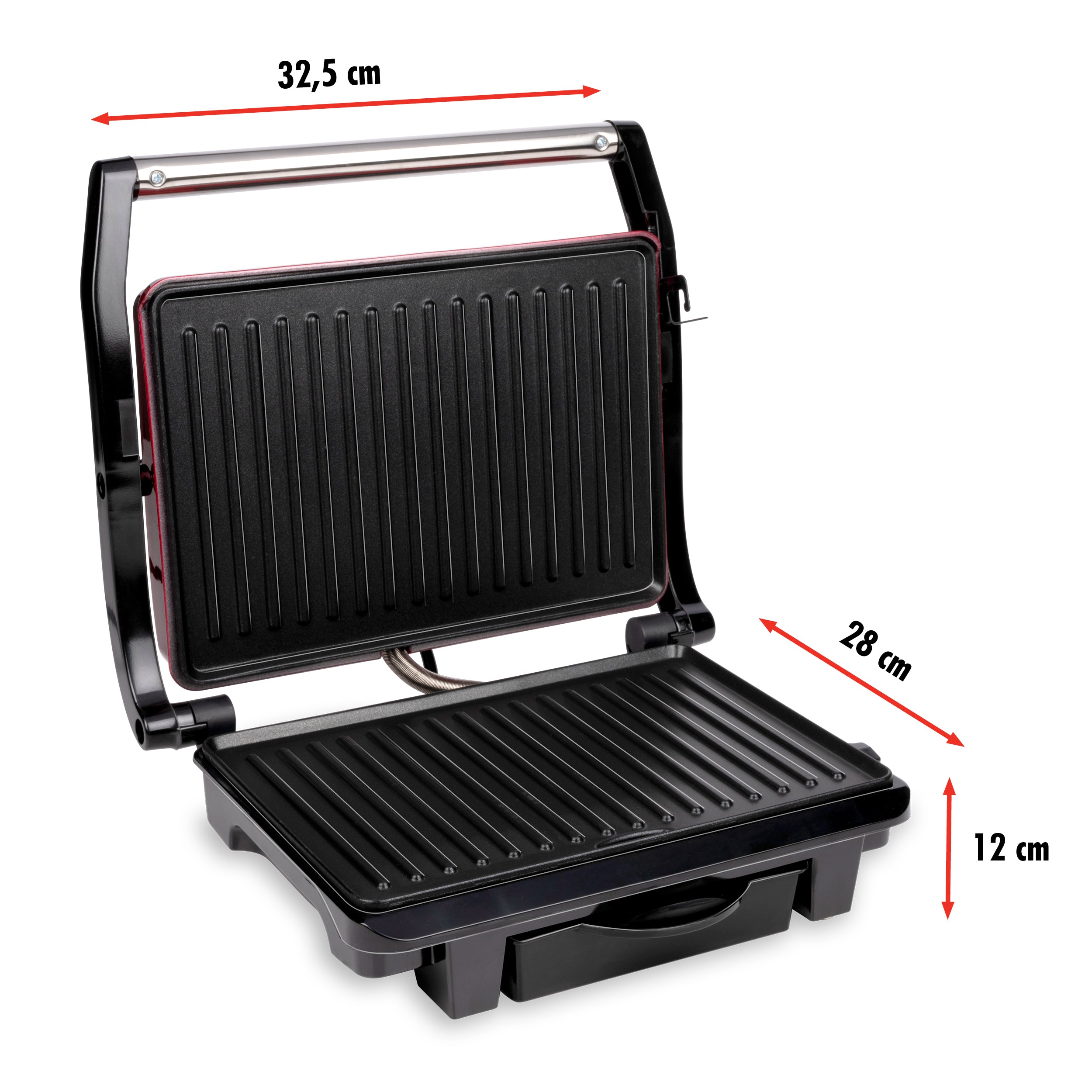 Alpina Contact Grill - Tosti Ijzer - Anti-Aanbaklaag - 1000W - Zwart/Rood