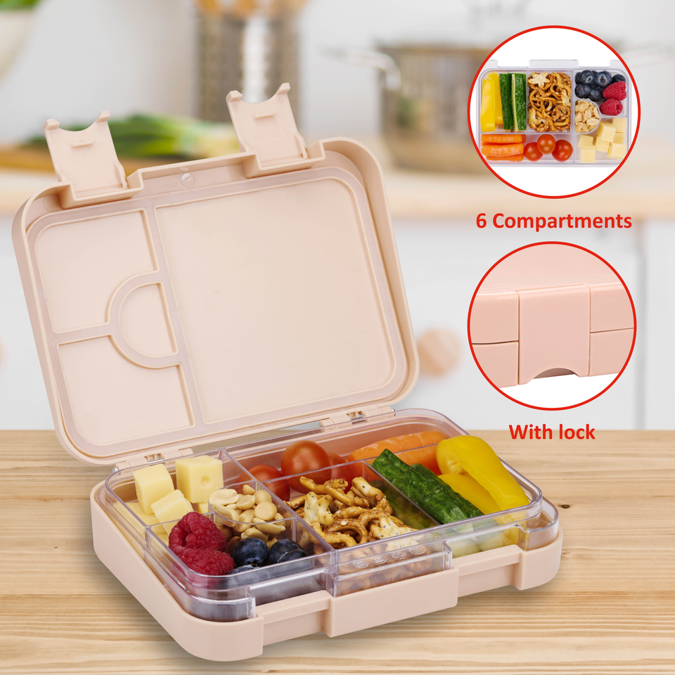Alpina Lunchbox Met Vakjes - 21 X 15 X 4,5 Cm - Verrassingskleur: Roze Grijs Of Beige - Vaatwasserbestendig - Kind/ Volwassene - Uitneembaar Compartiment - Kunsstof