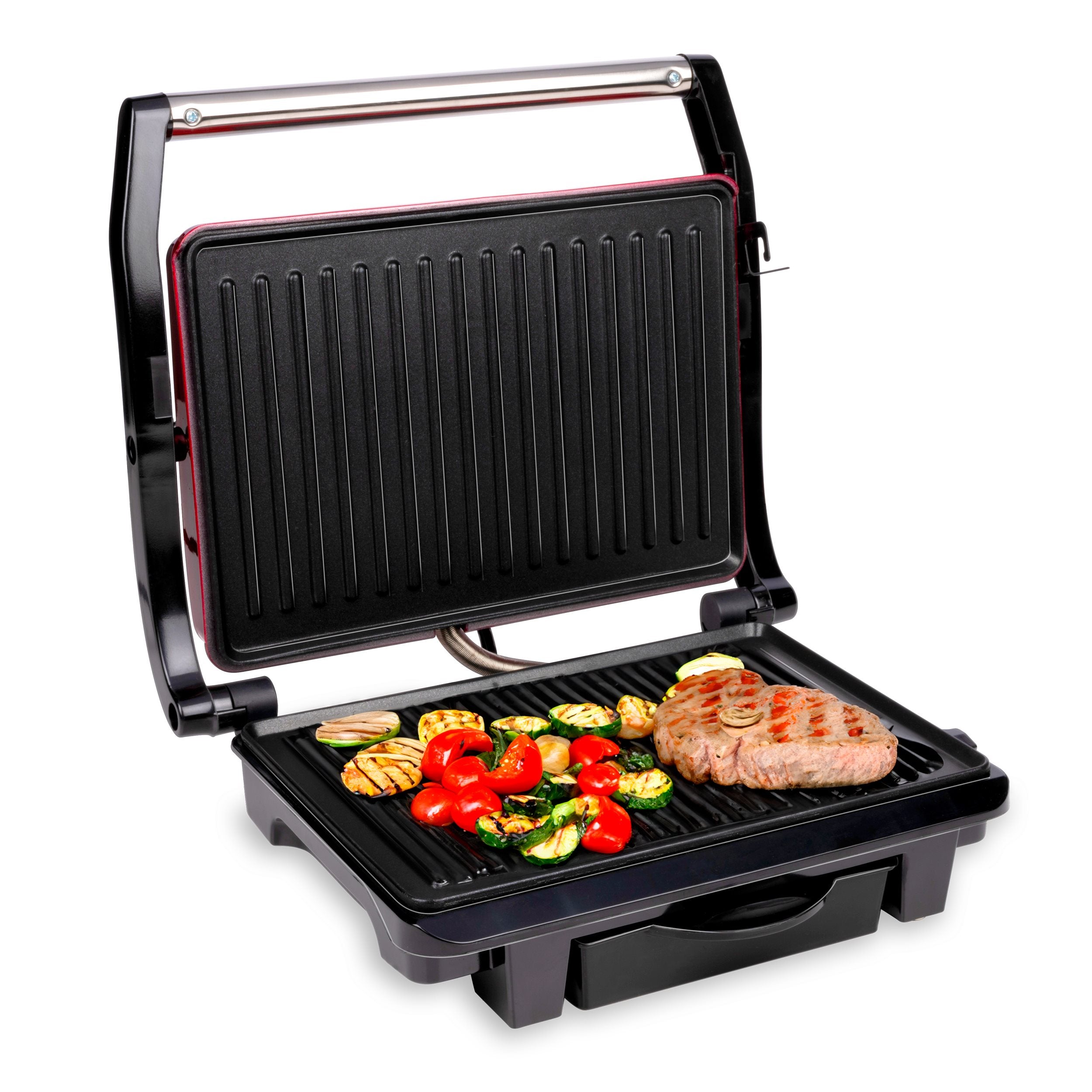 Alpina Contact Grill - Tosti Ijzer - Anti-Aanbaklaag - 1000W - Zwart/Rood