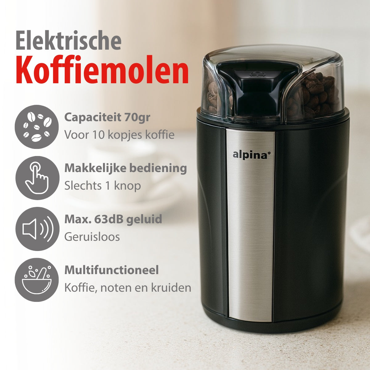 Alpina Elektrische Koffiemolen 150W - Kunststof