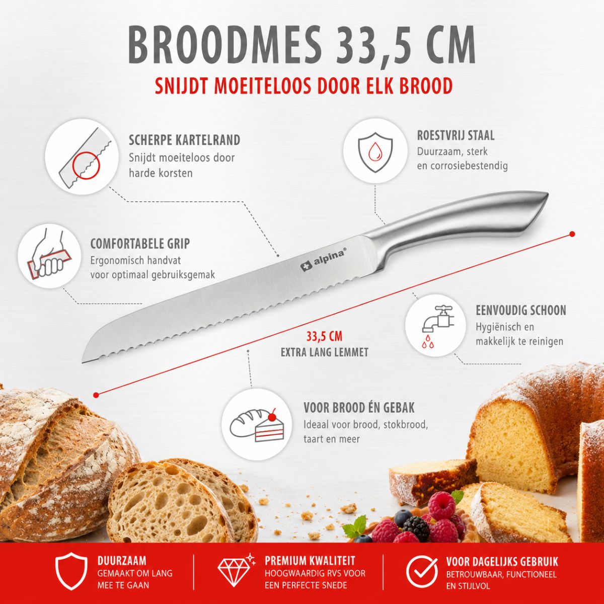 Broodmes - 33,5 Cm - Rvs