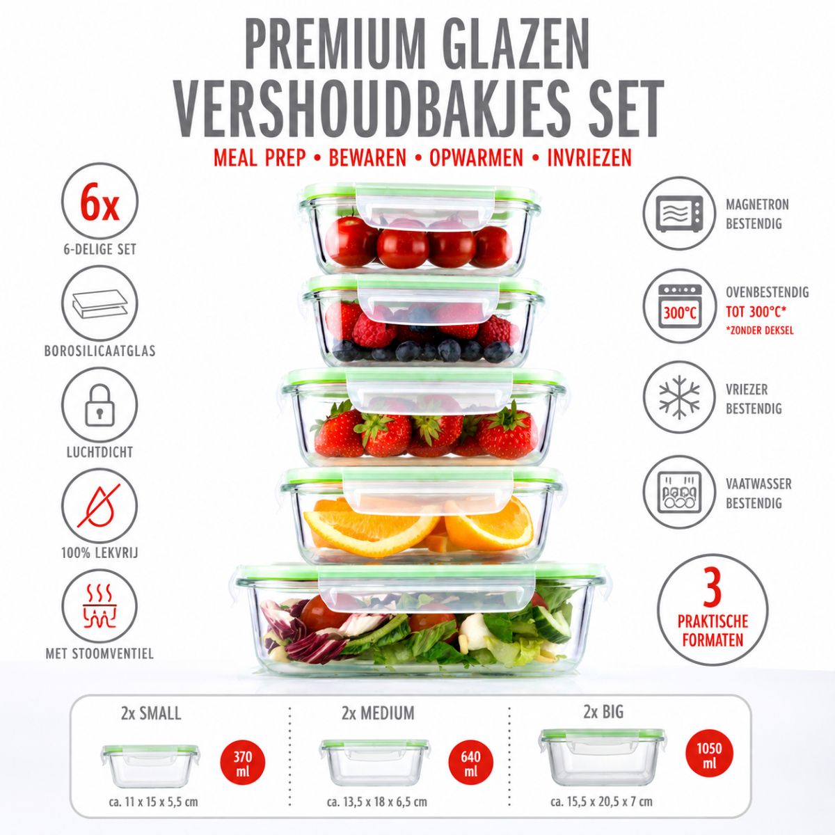 Food Container 12Pc 3Diff.size
