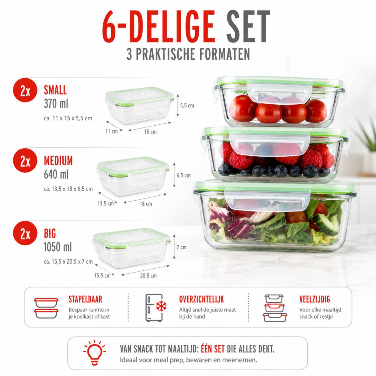 Food Container 12Pc 3Diff.size