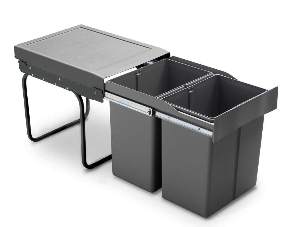 CUCINA Grey Line Afvalsysteem 2x21L en ndash Inbouw, Donkergrijs, Volledig Uittrekbaar